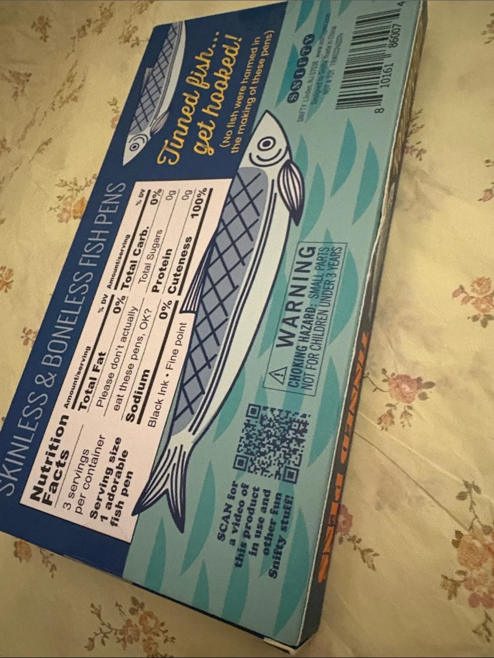 Sardines Tinned Pen Set - Blue Decorative Desk Pens (3-Pack)